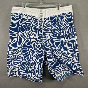 Hollister‎ Mens Blue White Abstract Board Shorts Swim Trunks Lace Up Surf Beach